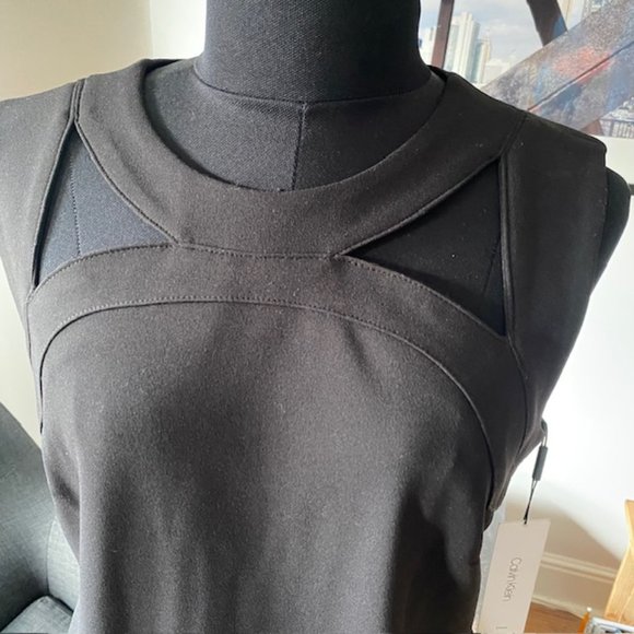 NWT Calvin Klein Solid Sleeveless Sheath with Front Cut Out Dress 8 Black - Picture 6 of 11